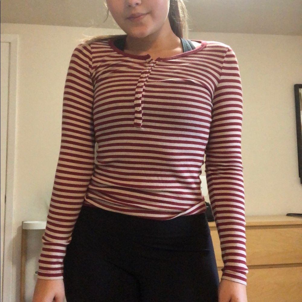 Red & White Striped Long Sleeve Top
